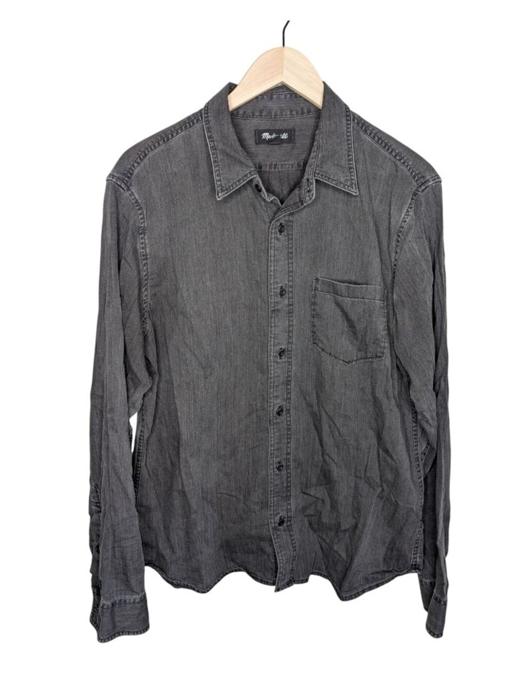 Madewell Mens Gray Cutler Wash Denim Button-Up Shirt Large Long Sleeve